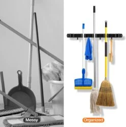 BOTC Bezemhouder - 5 Houders 6 Haken - Gereedschapshouder - Zeflklevend - Bezem Ophangsysteem - Ophanghaken - Tuingereedschap -Tuin-Gereedschap Winkel 1186x1200