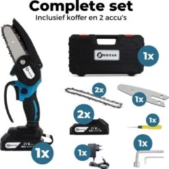NovarGarden® Mini Kettingzaag NG1 - Met 2x Accu - Takkenzaag - Snoeizaag - Electrisch - Handzaag - Boomzaag - 21V -Tuin-Gereedschap Winkel 1193x1200