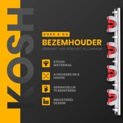 Merkloos Stevige Bezemhouder - Aluminium - Ophangsysteem Bezem - 5 Haken & 4 Houders - Gereedschaphouder - Opbergsysteem -Tuin-Gereedschap Winkel 1198x1200 8