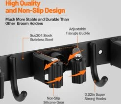 BOTC Bezemhouder - 5 Houders 6 Haken - Gereedschapshouder - Zeflklevend - Bezem Ophangsysteem - Ophanghaken - Tuingereedschap -Tuin-Gereedschap Winkel 1200x1034