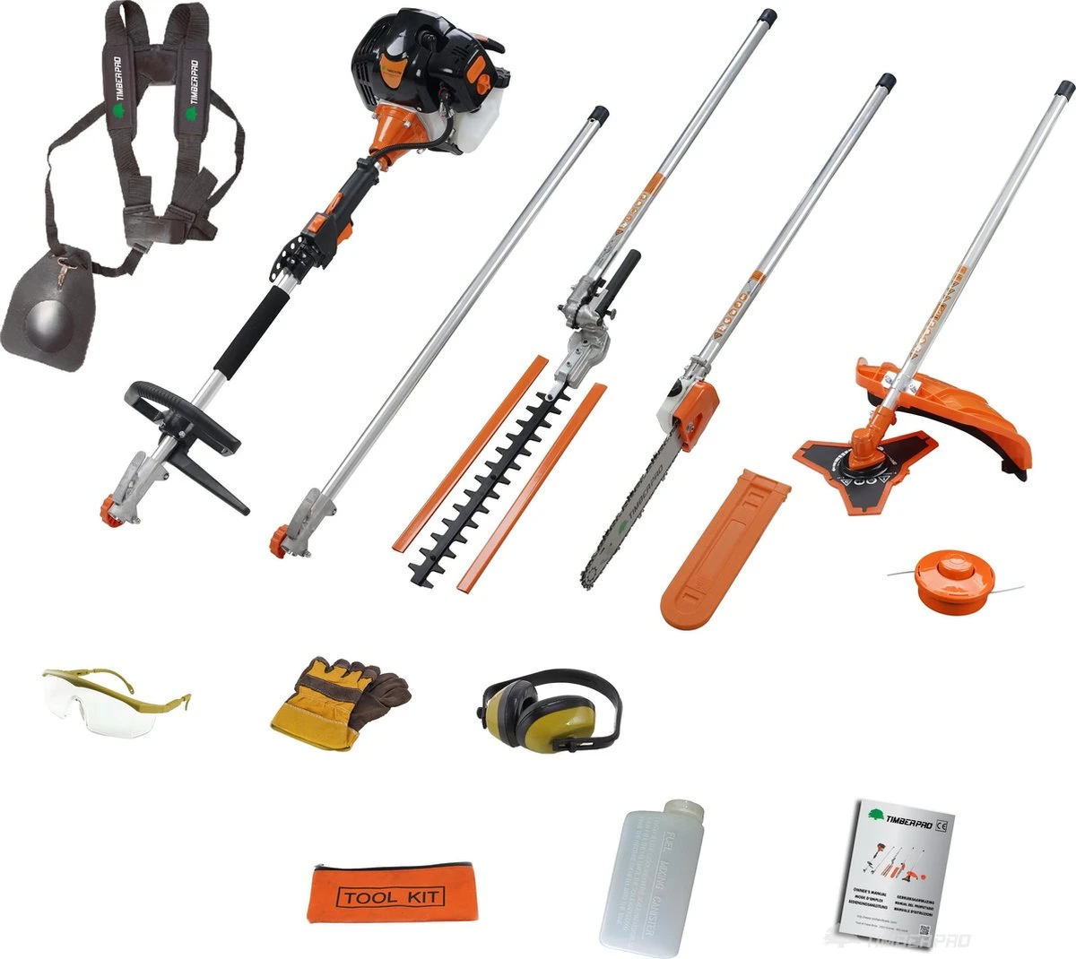 TIMBERPRO - 5-in-1 – Multitool – Benzine - Kettingzaag - Bosmaaier -Kantenmaaier - Haagschaar - Verlengstuk - 52 Cc. 3 TIMBERPRO - 5-in-1 – Multitool – Benzine - Kettingzaag - Bosmaaier -Kantenmaaier - Haagschaar - Verlengstuk - 52 Cc.