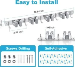 BOTC Bezemhouder - 5 Houders 6 Haken Bezem Ophangsysteem - Zeflklevend - Opbergsysteem - Ophanghaken - Tuingereedschap - Gereedschap Opbergen -Tuin-Gereedschap Winkel 1200x1084 1