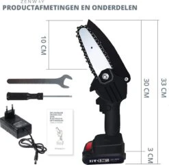 Zenway - Mini Kettingzaag - Snoeizaag - Kettingzaag - Kettingzaag Elektrisch Met 1 Accu- Inclusief Koffer - 1 Extra Accu - Zwart -Tuin-Gereedschap Winkel 1200x1169 1