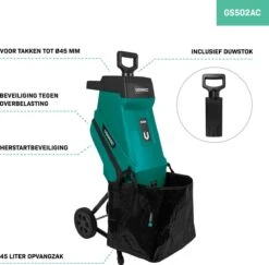 VONROC Hakselaar/Shredder 2500W – Voor Takken Tot Ø45mm – Incl. 45L Opvangzak & Duwstok -Tuin-Gereedschap Winkel 1200x1179 7