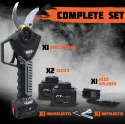 Reichlër® Elektrische Snoeischaar - 40 Mm Snijdiameter - 2x Accu - Anti-cut Functie - Heggenschaar - Takkenschaar - Zwart -Tuin-Gereedschap Winkel 1200x1195