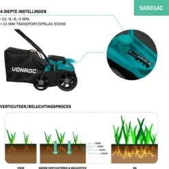 VONROC Elektrische Verticuteermachine - Gazonbeluchter – 1300W – Maaibreedte 320 Mm – 4 Dieptestanden (12/9/6/3 Mm) – Incl. 35L. Opvangbak -Tuin-Gereedschap Winkel 1200x1200 112