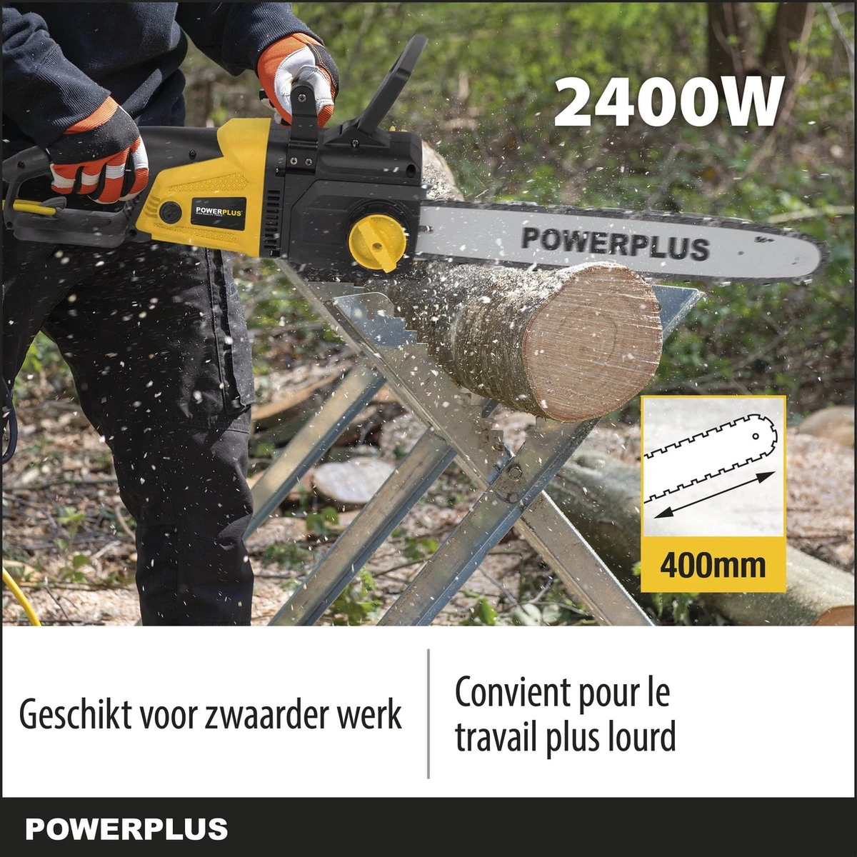 Powerplus POWXG1009 Elektrische Kettingzaag - 2400W - Zwaardlengte 400mm - Automatische Kettingsmering - Incl. 1x Ketting En 1x Zwaard 5 Powerplus POWXG1009 Elektrische Kettingzaag - 2400W - Zwaardlengte 400mm - Automatische Kettingsmering - Incl. 1x Ketting En 1x Zwaard - Afbeelding 3