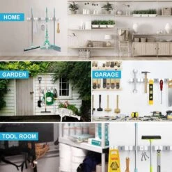 BOTC Bezemhouder - 5 Houders 6 Haken Bezem Ophangsysteem - Zeflklevend - Opbergsysteem - Ophanghaken - Tuingereedschap - Gereedschap Opbergen -Tuin-Gereedschap Winkel 1200x1200 691