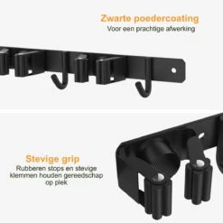 Volcan Bezemhouder - Bezem Ophangsysteem Tuingereedschap - Gereedschapshouder - Zelfklevend - 3M Tape - 3 Houders 4 Haken - RVS Zwart -Tuin-Gereedschap Winkel 1200x1200 736