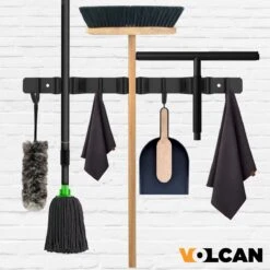 Volcan Bezemhouder - Bezem Ophangsysteem Tuingereedschap - Gereedschapshouder - Zelfklevend - 3M Tape - 3 Houders 4 Haken - RVS Zwart -Tuin-Gereedschap Winkel 1200x1200 737